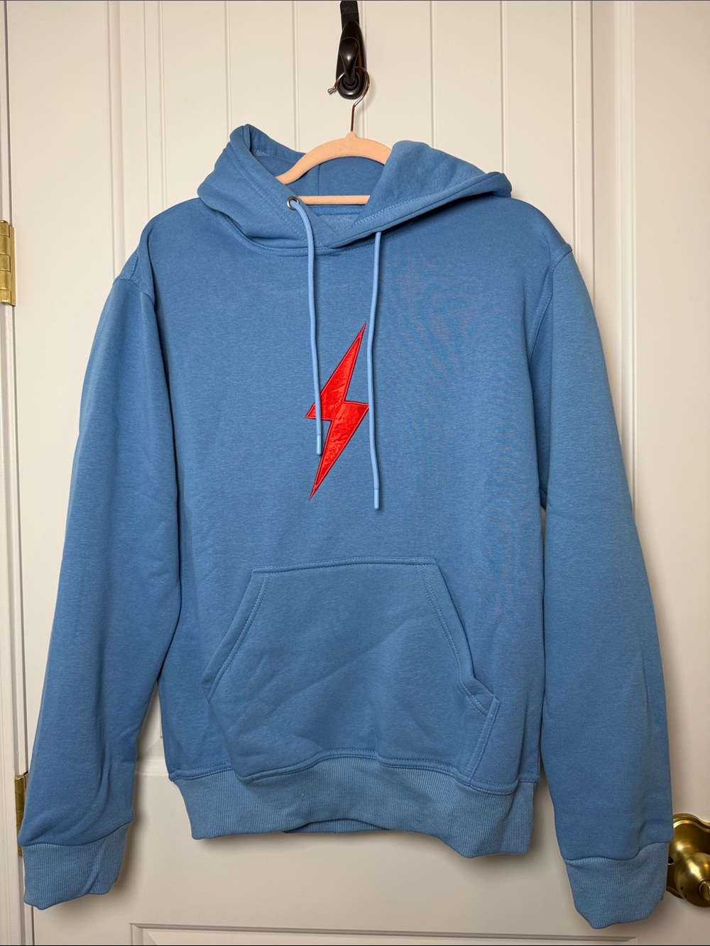 Men's Sky Blue Hoodie with Red Lightning Graphic